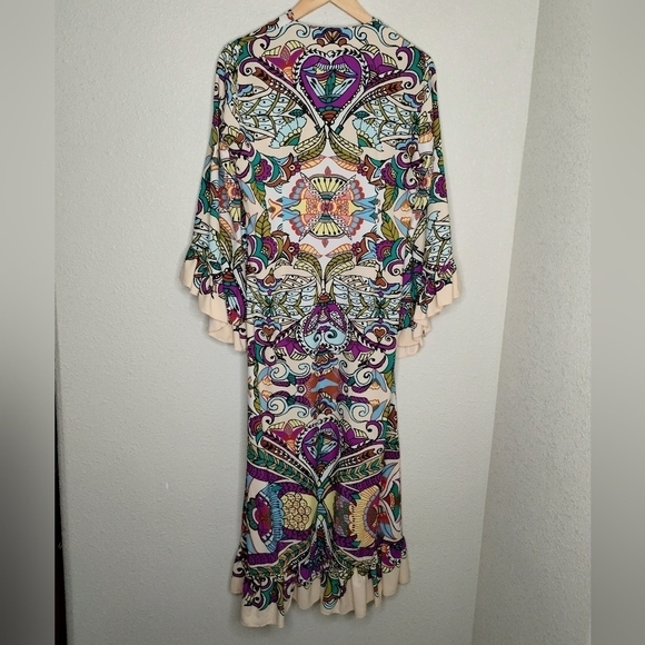 Zara Cream and Purple Resort Midi Dress with Bell Sleeves - Picture 4 of 6